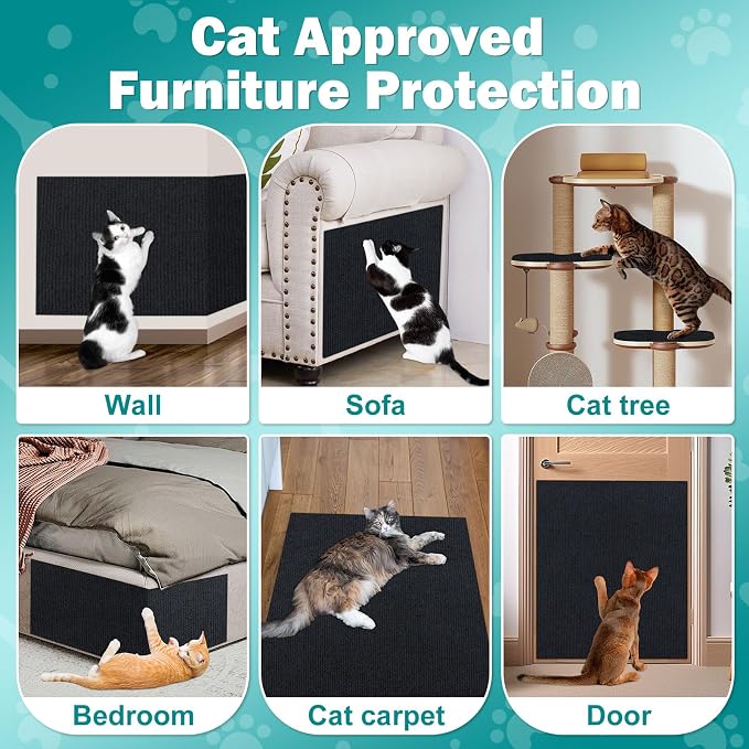 ENONCI 47.2x15.8 Cat Scratcher Mat, Self-Adhesive Wall Corner Cat Scratcher Pad - Image 3