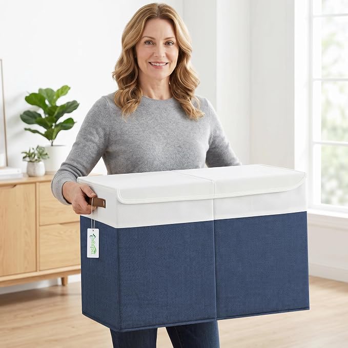 Bagnizer Large Toy Storage Box with Lids, Collapsible Sturdy Baby Storage Organizer Chest Bin Basket for Kids, Boys, Girls, Playroom, Nursery, Bedroom, Closet 25"x13"x16" (Navy Blue and White) - Image 5