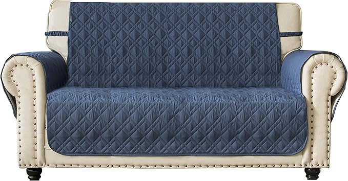 Ameritex Loveseat Cover Water-Resistant Quilted Furniture Protector with Back Nonslip Paws Slipcover for Dogs, Kids, Pets Loveseat Slipcover Stay in Place for Leather (54", Blue) by Ameritex