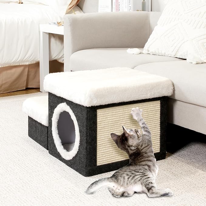 B FSOBEIIALEO Cat House Pet Stairs for Beds Sofa, Foldable Dog Steps 2-Tier With Storage Toy Box, Small Indoor Pet Steps Grey 15.7x12.6x12.6 Inches - Image 7