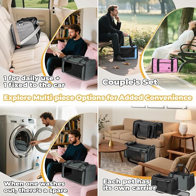 YUDODO 25lbs Cat Carrier Lightproof Soft Sided Pet Carrier for Large Cat | Airline Approved, Lightproof Breathable Design, Side Pockets, Durable Mesh, Foldable and Portable, Grey - Image 7