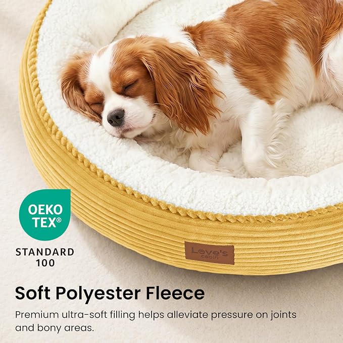 Love's cabin Round Donut Cat and Dog Cushion Bed, 30in Pet Bed for Medium or Large Dogs, Anti-Slip & Water-Resistant Bottom, Soft Durable Fabric Pet Beds, Washable Calming Cat Bed, Yellow - Image 7