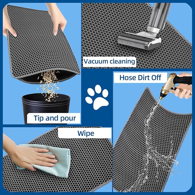 Cat Litter Mat, Double Layer Honeycomb, 30"x24", Gray | XL Litter Box Mat, reduces Litter Tracking, waterproof non-slip, easy-clean, soft on paws, scratch resistant, BPA-free EVA - Image 5