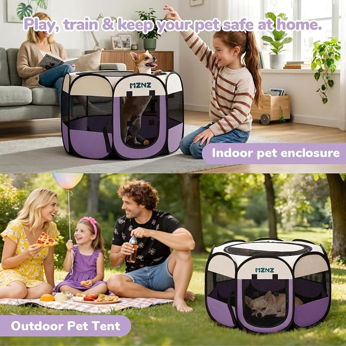 Dog Cat Small Animal Puppy Playpen Crate, Small, Purple | Portable Pop Up Pet Cage Enclosure Tent Kennel Indoor Outdoor with Carrying Case, No Assembly, Camping Use - Image 4