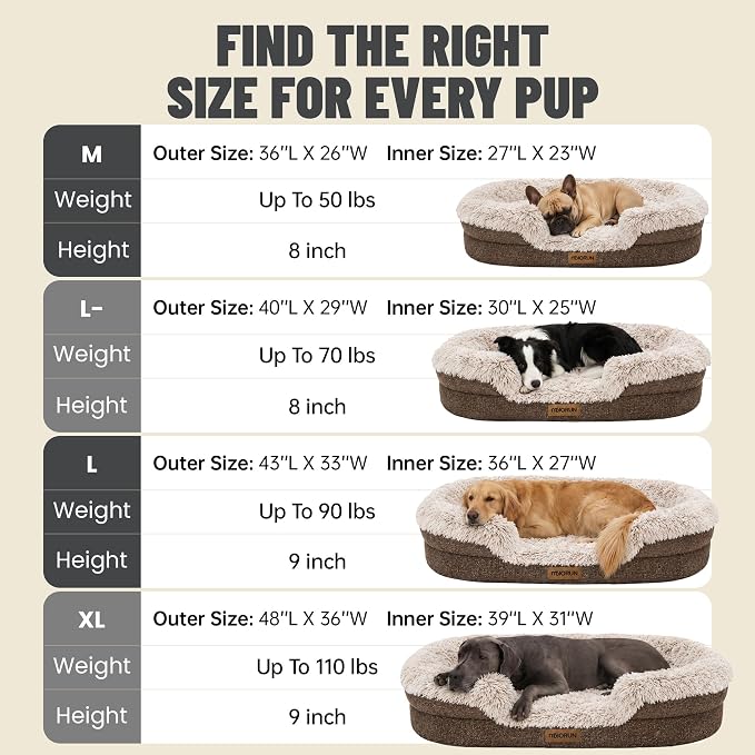 Miorun Fluffy Orthopedic Dog Beds Large Sized Dog, 43" Bolster Sofa Bed | Soft plush faux fur,lowered entry,washable cover,waterproof liner,claming dog couch for x-large dogs,supportive bolster - Image 5