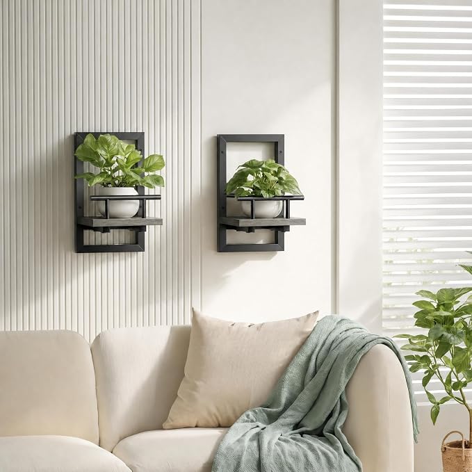 Sbosbo Floating Shelves for Wall Plant Shelf Indoor Wall Mounted Shelves | Wall Planters for Indoor Floating Plant Shelves for Bedroom, Living Room, Kitchen, Office, Bathroom Decor (Grey, 2 Pack) - Image 6