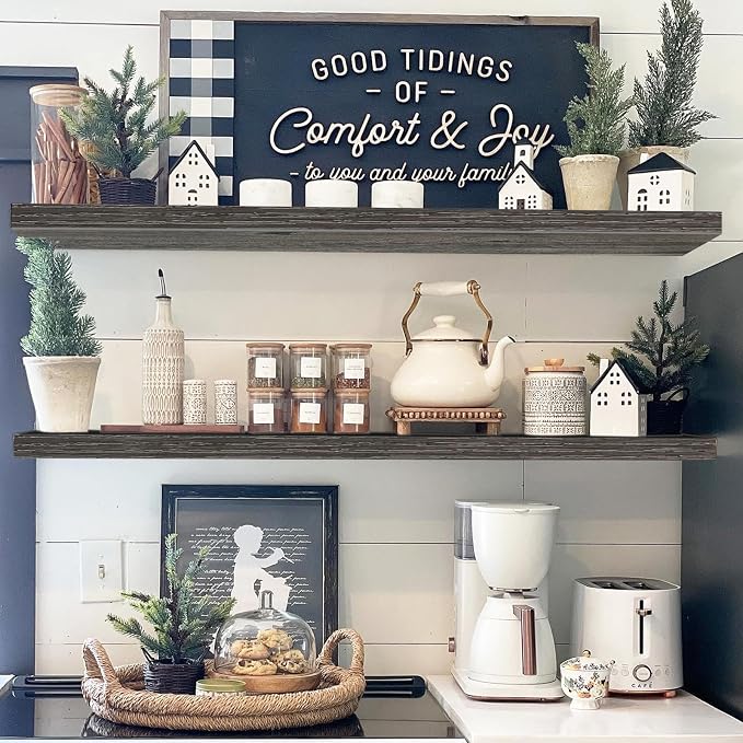 QEEIG Floating Shelves for Wall 47.2" Extra Long - Wall Mounted Shelf Bathroom Kitchen Living Room Bedroom Farmhouse Home Decor Display Bookshelf Large 47.2 x 9.3 inch Set of 2, Grey (008-120GY) - Image 5