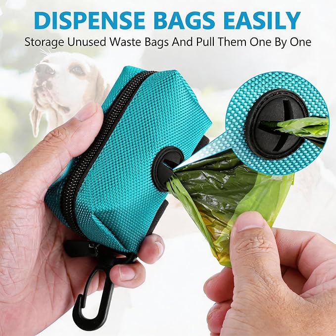 Dog Waste Bag Dispenser Pet Poop Bags Holder for Doggie Waste Bags Dispensers Soft Fabric Zipper Small Doggy Puppy Pouch for Leash Accessory Attachment with Carrier,Green - Image 2