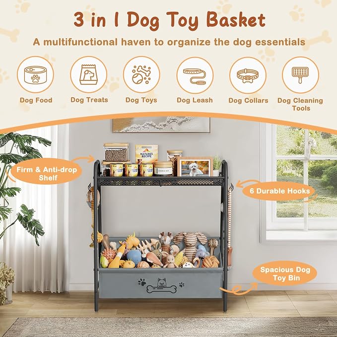 Lomivra Large Dog Toy Basket (23.6"x11.2"x9.7"), Dogs Toy Bin with Storage Organizer, Trapezoid Toy Box for Dog Stuff Accessories, Pet Toy Storage Holder Chest for Cat Dogs Essential Supplies - Image 6