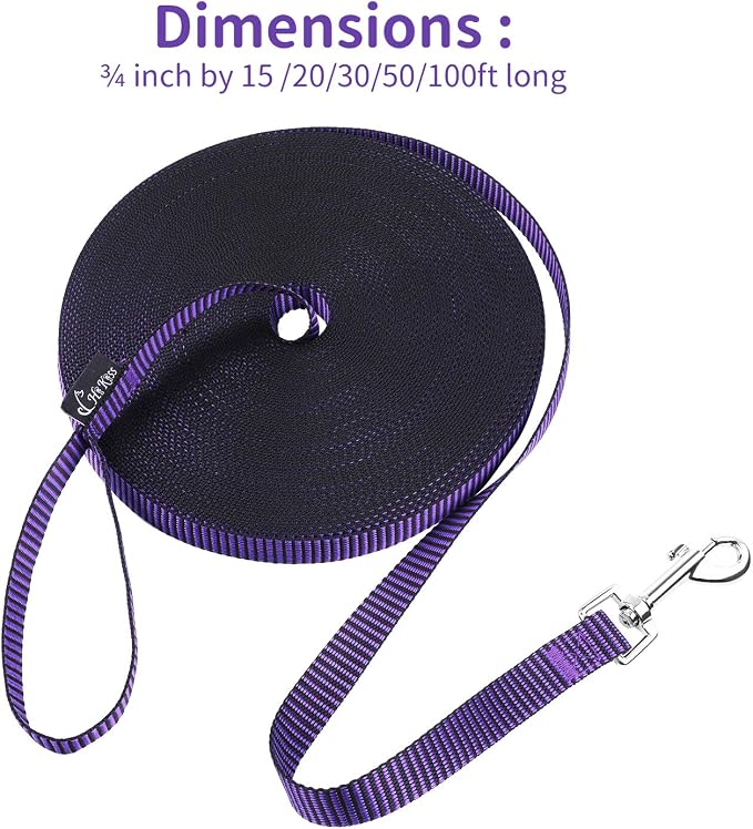 Hi Kiss Dog/Puppy Obedience Recall Training Agility Lead - 15ft 20ft 30ft 50ft 100ft Training Leash - Great for Training, Play, Camping, or Backyard(50ft,Black_Purple) - Image 4
