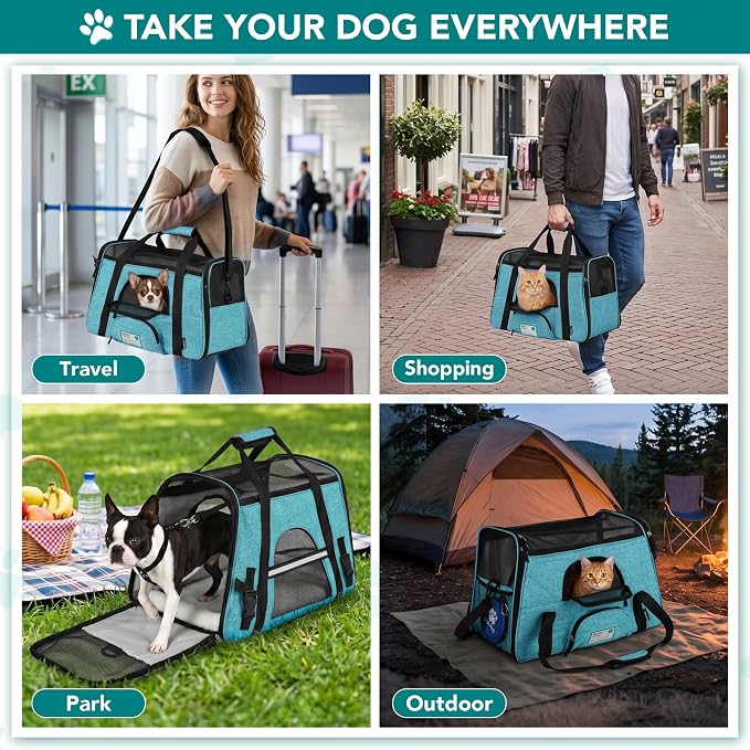 PetAmi Airline Approved Pet Carrier for Cats Small Dogs, Large Heather Blue | Soft Sided TSA Travel Bag, Sherpa Bed, Breathable Mesh Ventilation, Collapsible Bowl, Fits Under Seat, Up to 18 lbs - Image 7