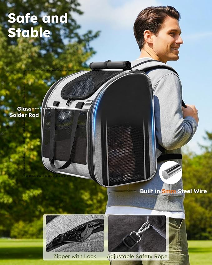 Pecute Cat Backpack with Widened Interior Space, Upgraded Dog Backpack Carrier with Various Ways to Carry, Pet Backpack with Breathable Mesh, Pet Travel Carrier with Soft Padded, Reinforced Support | Breathable Mesh, Reinforced Support, Various Carry W... - Image 3