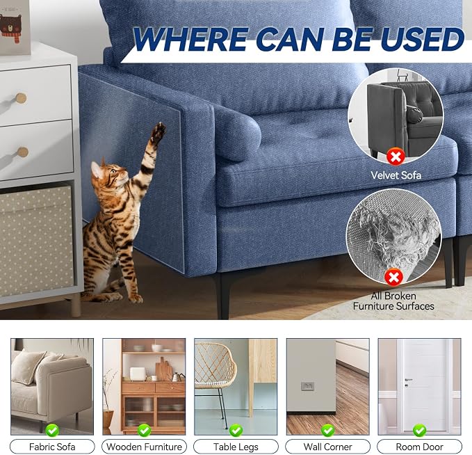 Cat Scratch Furniture Protector - Couch Protector from Cat Claws | Plastic Cover Adhesive Clear Flexible Sofa Guard, Single Side Sticky Deterrent Training Tape,11.8 in × 196.8 in - Image 4