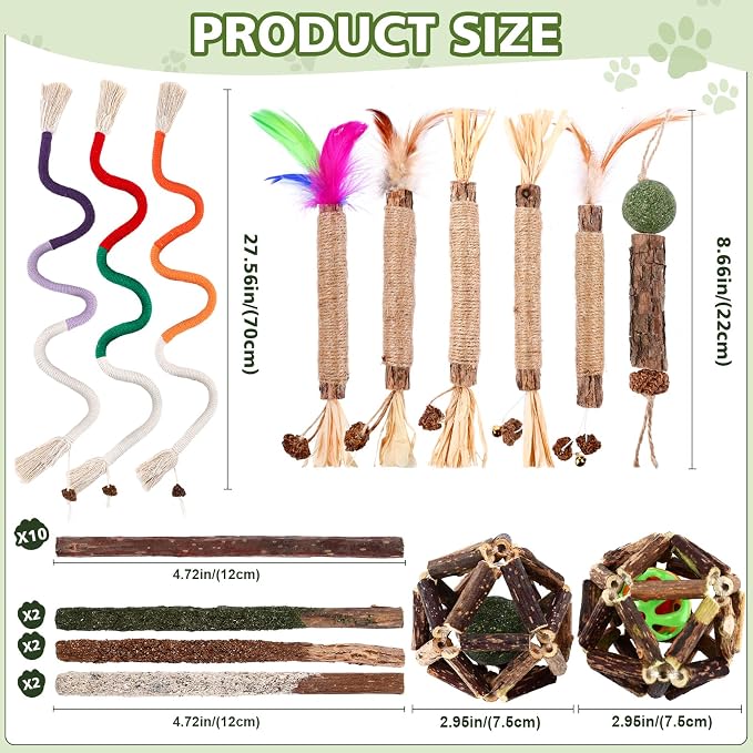 WOUSEDO 27 Pack Catnip Chew Toys for Cats, Cotton Sisal Rope Toys | Cat natural silvervine sticks, for cat teeth cleaning and dental care, Interactive toy for bored Indoor cats - Image 7