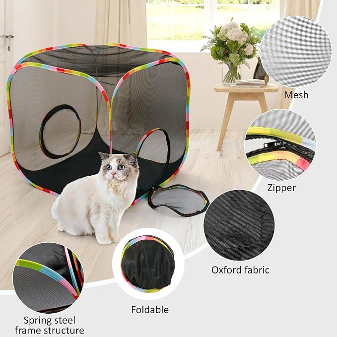 Pop-Up Outdoor Cat Enclosure Rolling Cube, Escape-Proof Mesh Playpen for Indoor Cats Run Small Dogs Run, Collapsible Tent for Cats Rabbits Guinea Pigs Ferrets, Quick Setup, Expandable - Image 4
