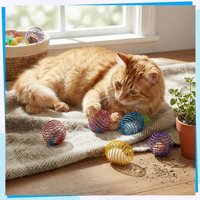 Jecery 5 Pcs Cat Toys Spring,Feathered Radish,Multicolor | Interactive Metal Cat Toy, Stretchable Rolling Ball, for Indoor Cats, Colorful Playful Coils, Kitten Pet Supplies - Image 6