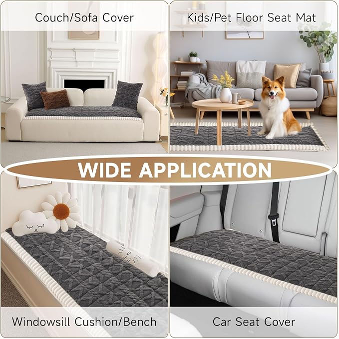 OTOB Couch Cover for Dogs Washable Pet Friendly, Non Slip Plush Fuzzy Love Seat Couch Covers Sofa Slipcovers, Geometric Jacquard Soft Pet Cushion Mat Furniture Protector (Dark Gray, 27.6" x 59.1") - Image 7