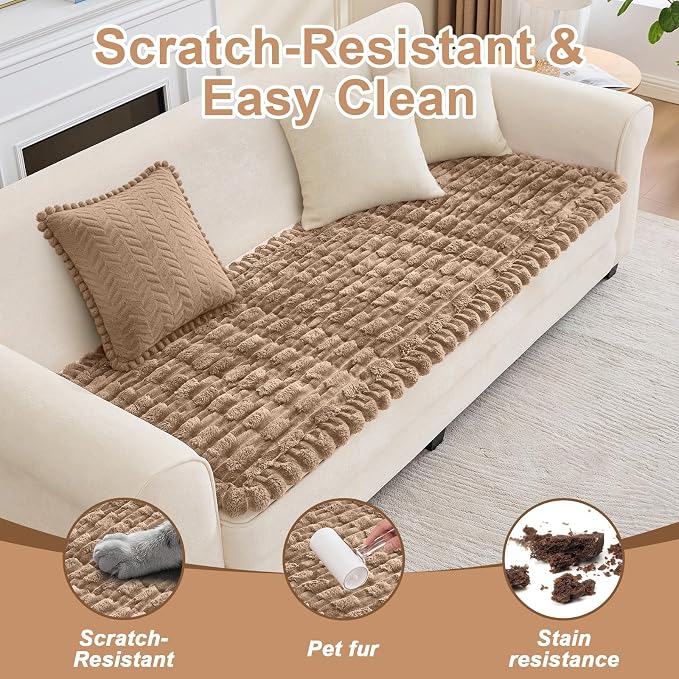 Waterproof Dog Couch Cover, Non Slip Pet Sofa Protector, Thick Fuzzy Couch Cover for Dogs, Machine Washable Furniture Protector, Scratch Resistant Pet Couch Mat(Leather color, 28" x 71"/70 x 180cm) - Image 5