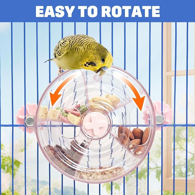 BNOSDM Bird Foraging Toy Creative Feeder Systems with Seed Food Rotating Wheel for Enrichment & Training Parrot Puzzle Toys Ideal for Small and Medium Cockatiel Parakeet Conure(Pink) - Image 9