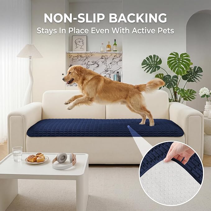 Foxdecor Couch Cover for Dogs Sofa Covers Non Slip Couch Pad Pet Friendly | Pet Couch Covers Washable Sofa Protector, Furniture Cover Couch Seat Protector for Living Room, Dark Blue 32x53 Inch - Image 4