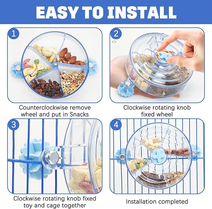 BNOSDM Bird Foraging Toy Creative Feeder Systems with Seed Food Rotating Wheel for Enrichment & Training Parrot Puzzle Toys Ideal for Small and Medium Cockatiel Parakeet Conure(Blue) - Image 6