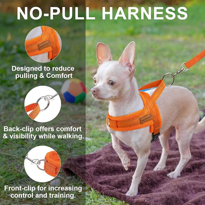 BEAUTYZOO Dog Harness Medium Sized and Leash Set, No Pull Step in Pet Vest | Breathable Mesh with Handle, Reflective, Adjustable No Choke Escape Proof, Lightweight, Easy Control for Walking, Orange M - Image 6