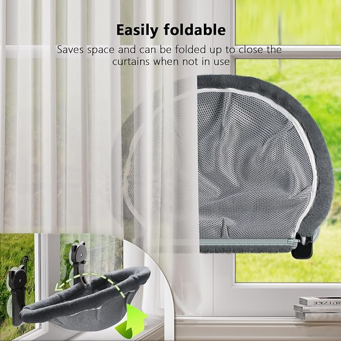 2 Pack Cat Window Perch Cordless, Kitty Hammock with Sunken Design Foldable & Stable Cat Beds- Breathable Window Hammock for Overlooking, Sunbathing and Climbing - Maximum Hold Up to 40lb - Image 4