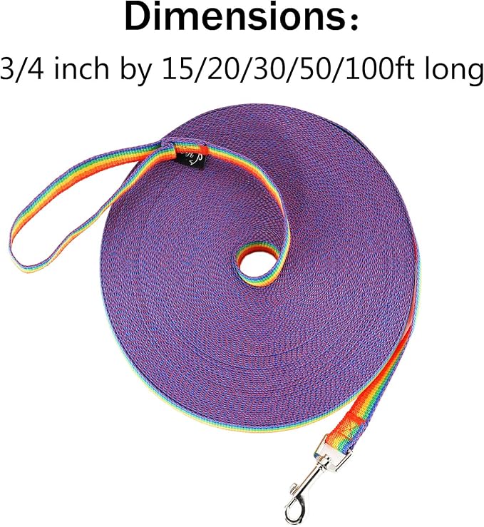 Hi Kiss Dog/Puppy Obedience Recall Training Agility Lead - 15ft 20ft 30ft 50ft 100ft Training Leash - Great for Training, Play, Camping, or Backyard (15 Feet, Rainbow) - Image 5