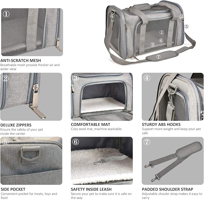 Henkelion Large Cat Carriers Dog Carrier Pet Carrier for Cats Dogs Puppies up to 25Lbs, Big Dog Carrier Soft Sided, Travel Puppy Carrier - Large - Grey - Image 3