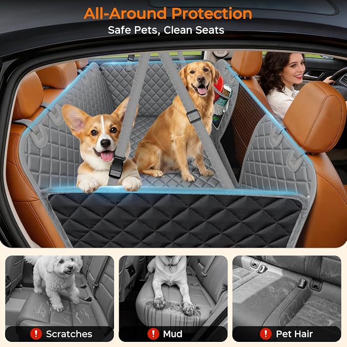 URPOWER Hard Bottom Dog Car Seat Cover, Back Seat Extender for Cars & SUVs | 400 lbs Support, 45% More Space, Waterproof, Mesh Window, Scratch Resistant, Non-Slip, Easy Care, Dog Seat Belt Included - Image 4
