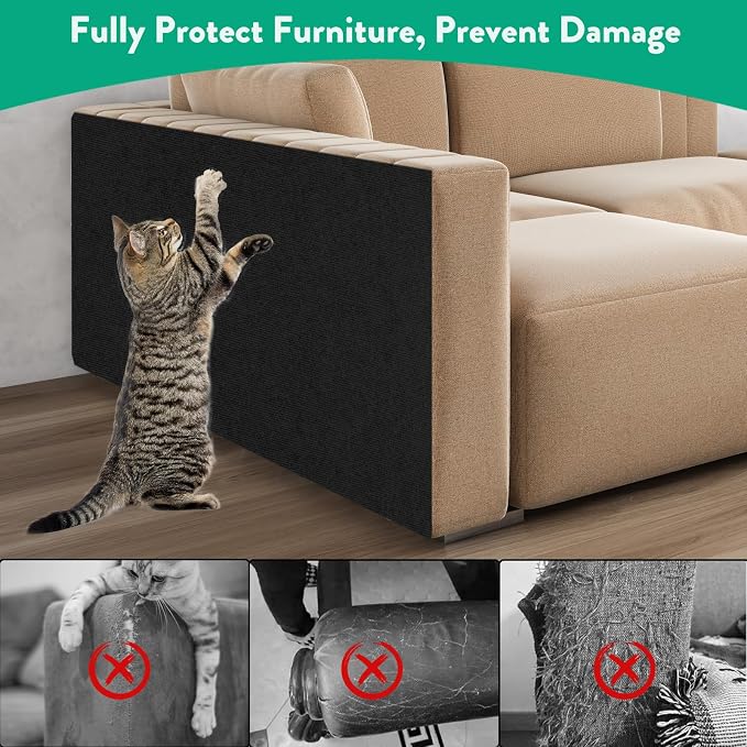 Trimmable Cat Scratcher Mat, Self-Adhesive Cat Scratching Carpet Pad Replacement for Cat Tree Shelves, Cat Steps and Posts, DIY Cat Scratch Couch Furniture Protector (Black, 39.4"x15.8") - Image 4