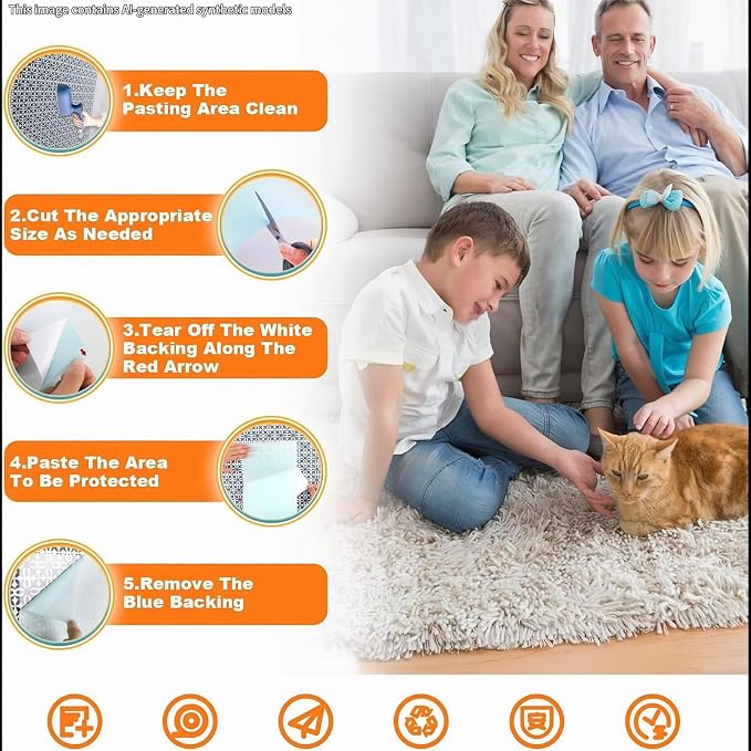 Cat Scratch Deterrent Tape Anti Cat Scratch Furniture Protector Tape Sheets | 20 Pack Couch Protector from Cat Claws, 12*8" Transparency Double Sided Anti Scratching Sticky Tape for Cats Training Tape - Image 2