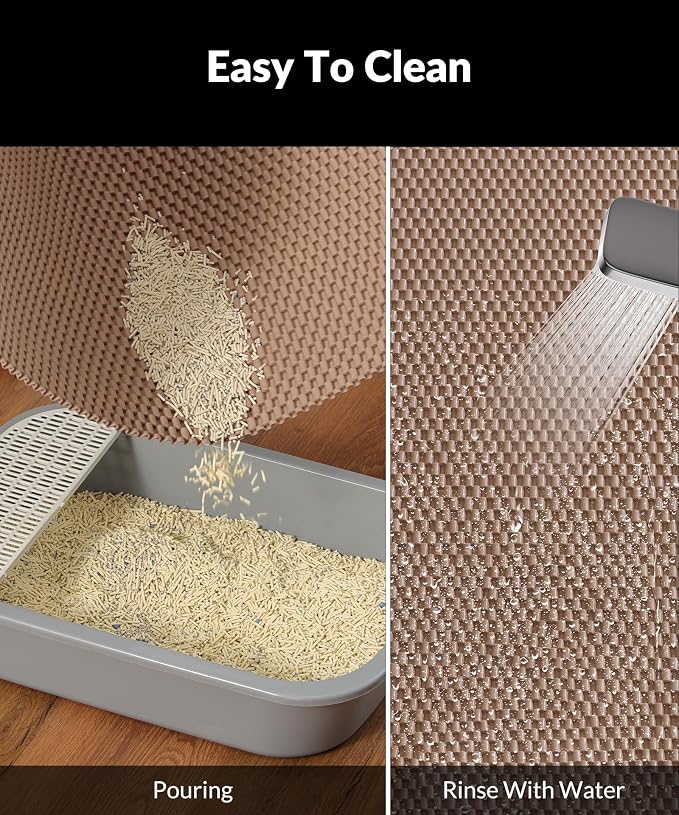 Cooyes Cat Litter Mat - Cut to Fit Any Place, 40"x28" Large Litter Trapping Mat for Litter Box, Easy to Clean, Waterproof & Non-Slip Kitty Pad, Scatter Control to Protect the Floor (Khaki) - Image 4