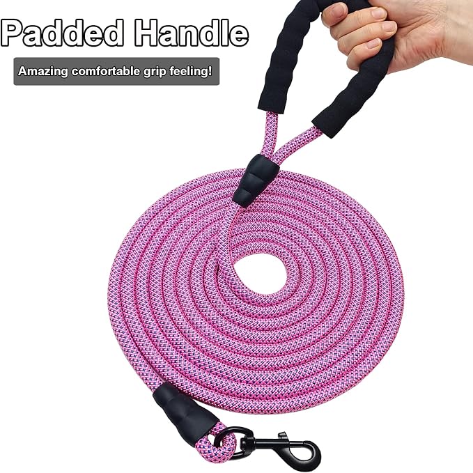 MayPaw 20ft Heavy Duty Long Rope Dog Leash, 1/2-In Thick Training Dog Lead | 3/6/8/10/12/15FT Lengths Soft Padded Handle Nylon Pet Leash for Large Medium Dogs (pink-blue dot, 1/2" * 20') - Image 3