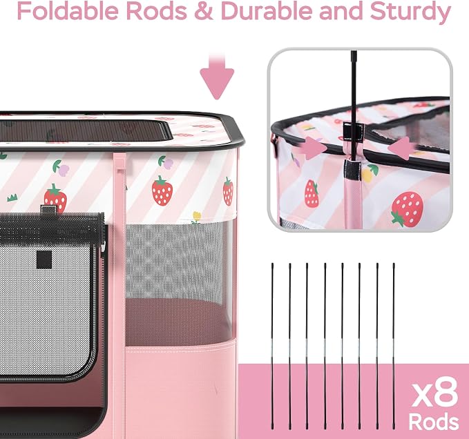 Portable Pet Cat Playpen,Cat Cages Indoor Collapsible Dog Crates Tent Kennel Playpen for Dogs Cat and Rabbit Travel Dog Playpen Indoor & Outdoor (Small（27.6" L x 21.7" W x 17.7" H）, Pink) - Image 5