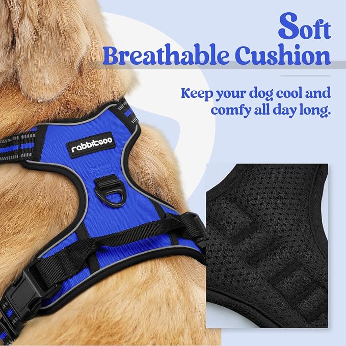 rabbitgoo Dog Harness, No Pull for Large Dogs with 2 Leash Clips, Pet Vest | No Choke with Handle, Adjustable Soft Padded, Reflective, Easy Control for Walking, Dazzling Blue, X-Large - Image 2