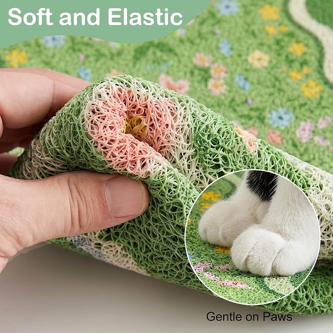 Glittme Cat Litter Mat, 33"x22" Non-Slip Washable Trapping Mat for Cats | Litter Trapping Mat With Thick PVC Coil To Catch Scatter, Soft On Paws And Waterproof Bottom To Protect Floors - Image 4