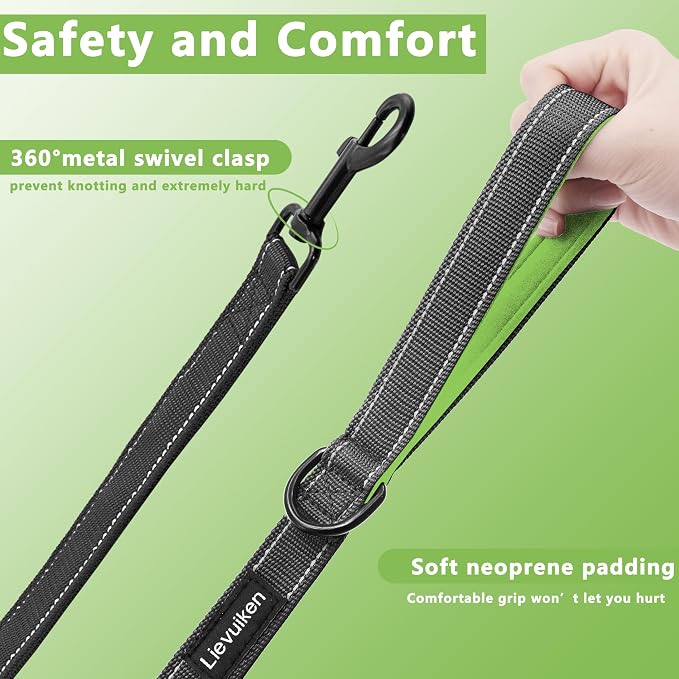 Dog Leash 5ft Long,Double Handle Dog Leash for Control Training | Heavy Duty Dog Leads with Traffic Padded Handles, Reflective Leashes for Small Medium Large Dogs(5ft, Black Green) - Image 3