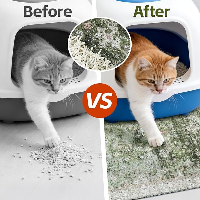 Cat Litter Mat Litter Trapping Mat, 40"x30" Waterproof Urine Proof Litter Box Mat Catcher Mat Non-Slip Washable for Kitty Kitten, Green - Image 2