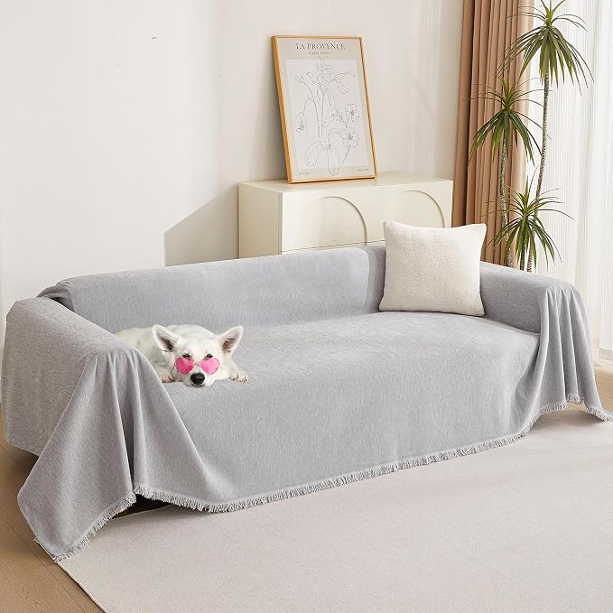MYSKY HOME Sofa Cover for Dogs Washable for Sofa Boho Couch Cover Cover for Sofa Couch Cover Blanket Couch Cover Thick Durable Sectional Couch Covers Furniture Protector, 91"x 150", Light Gery by MYSKYHOME