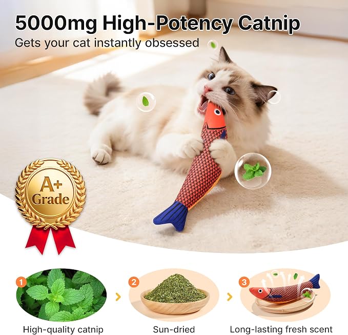 Potaroma Cat Toys Saury Fish, 3 Pack, Catnip Crinkle Sound, Soft and Durable, Interactive Kitten Kicker for Indoor Kitty Exercise 9.4 Inches for All Breeds | Crinkle Sound, Soft and Durable, Interactive Kitten Kicker for Indoor Kitty Exercise 9.4 Inche... - Image 2