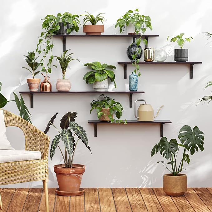 Long Wall Shelves, 23.6Inch Wooden Wall Mounted Shelves, Set of 2 | Floating Book Shelves, Metal Brackets, Easy Assembly, Max Load 22lbs, Wall Storage Ledges, Bedroom/Bathroom/Kitchen, Espresso - Image 2