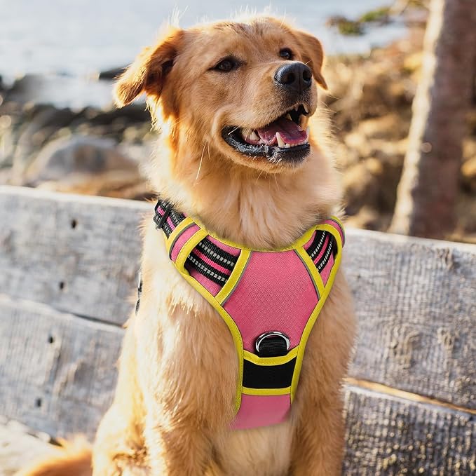 rabbitgoo Dog Harness for Large, No Pull 3 Buckles Easy On & Off | Soft Padded, Walking with Control Handle, Adjustable and Reflective, Pink & Yellow, X-Large - Image 8