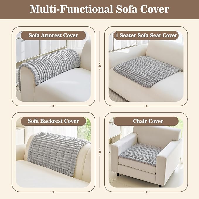 MYSKY HOME Chair Covers, Non-Slip Couch Cover, Light Grey, 27.6" x 27.6" | Recliner Chair Covers, Soft & Thick Chair Arm Covers Protector, Couch Cushion Covers, Dog Couch Covers, Sofa Covers Washable - Image 3