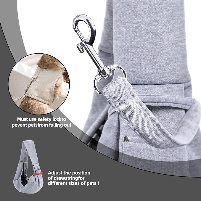 Dog and Cats Carrier Sling, Puppy Small Pet Carrier with Storage Pocket | Reversible Dog Sling Carrier, Safety buckle, Storage Pocket, Machine Washable for Travel, Outdoor Activities, Hand-Free, Gray - Image 6