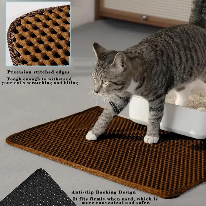 HCY&WLD Cat Litter Mat, Double Layer Cat Litter Box Mat (30x22 Inch, Brown) | Waterproof Urine-Proof Non-Slip Litter Trapping Mat, Soft on Kitty Paws, Scratch-Resistant, Scatter Control, Easy to Clean - Image 4