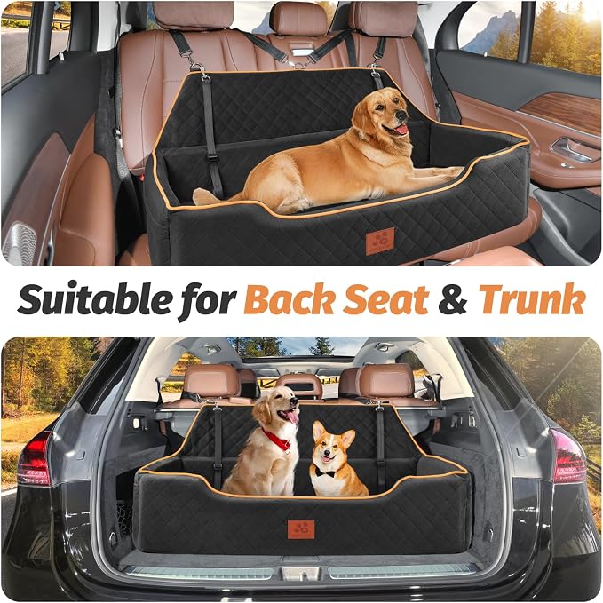 XIEEAOZEE Large Dog Car Seat for Dods Under 100 lbs, Memory Foam Dog Car Bed for Backseat & Trunk, Detachable and Washable Cover, Pet Travel Seat with Storage Pockets, 2 Safety Belts - Image 5