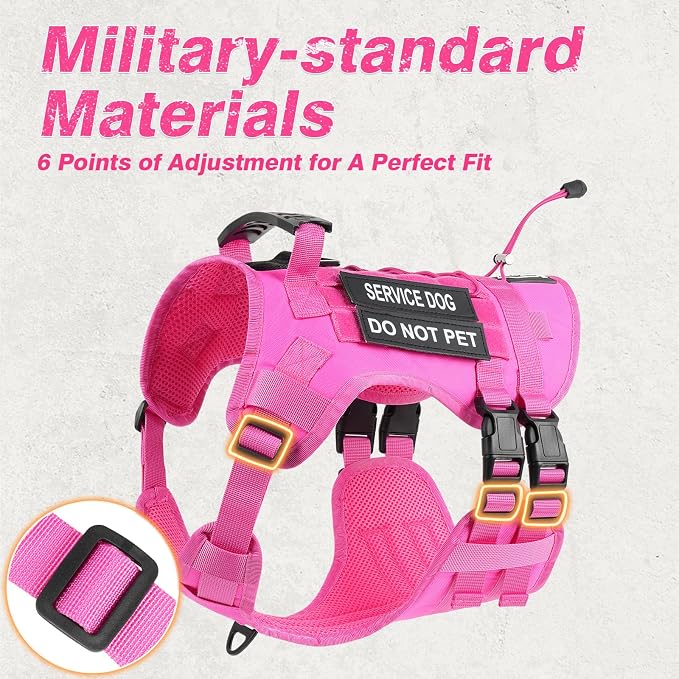 No Pull Tactical Dog Harness for Large Dogs, Service Dog Vest, XL, Pink | Tactical Dog Vest Harness and Leash Set, Adjustable Military Service Dog Harness with Handle for Medium Large Dogs - Image 5
