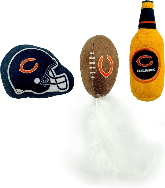 Best Plush CAT Toy - NFL Chicago Bears Complete Set of 3 piece Cat Toys Filled with Fresh Catnip. Includes: 1 Helmet Cat Toy, 1 Football Cat Toy with Feathers & 1 Beer Bottle. Beautiful Team Logos - Image 6