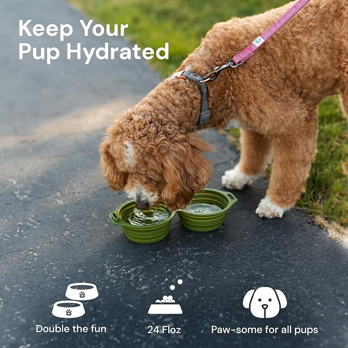 Pup Culture Dual Collapsible Dog Bowls | Silicone Travel Water Bowl for Dogs | Food Grade, No Plastic Rim, Portable Dog Bowl for Food and Water - Easy to Clean | BPA Free and Safe for Your Pup-Green - Image 2